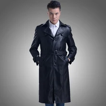 2018 Autumn Male ultra long leather font b clothing b font Turn down suit collar font