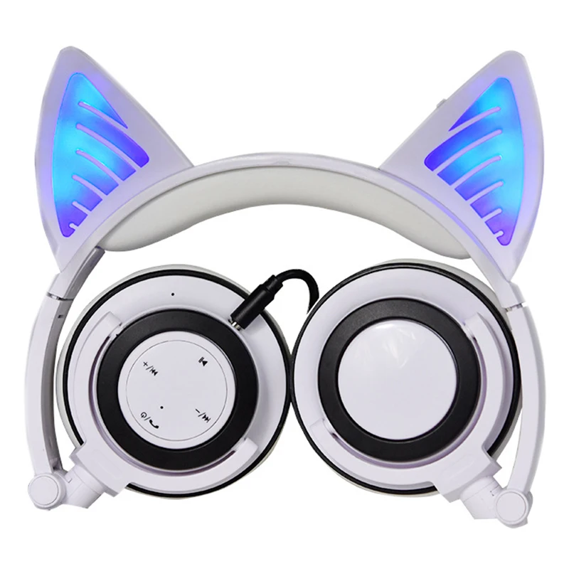 

LIMSON Foldable Wireless Bluetooth Earphones LED Flashing Cat Ear White Headphones for Boys and Girls