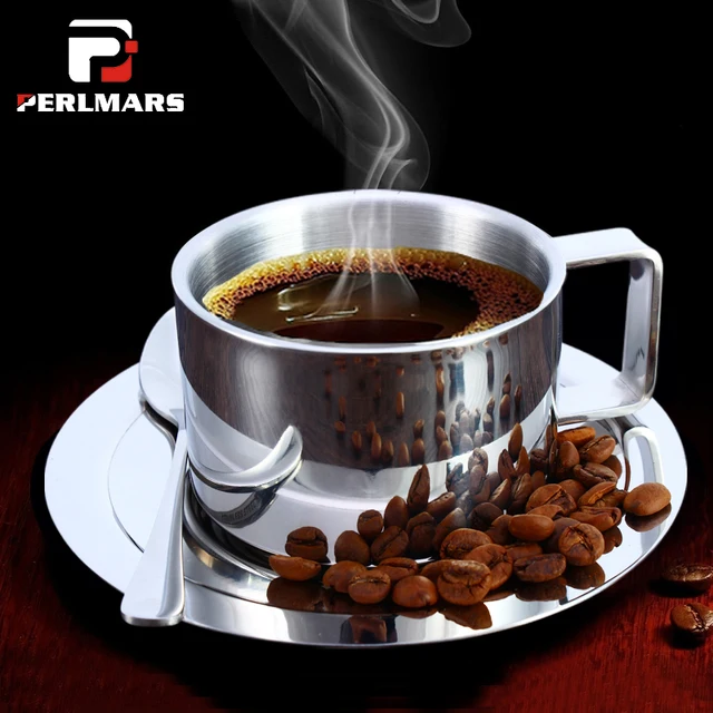 200ml Double Wall 304 Stainless Steel Espresso Coffee Mug Cup And 200ml Double Wall 304 Stainless Steel Espresso Coffee Mug Cup And Saucer With Spoon Sets Afternoon