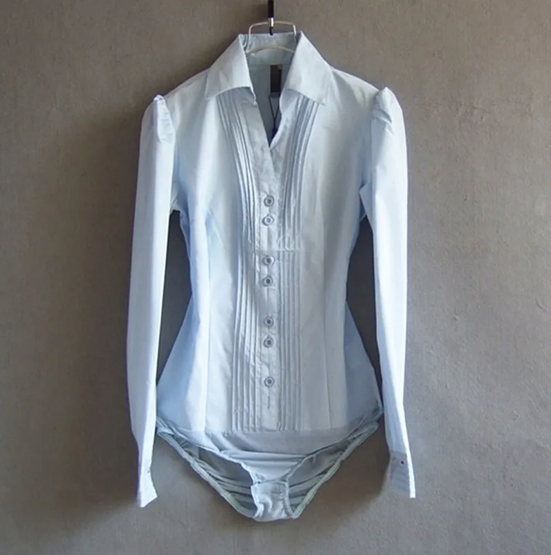 Элегантный боди-комбидресс для женщин, Офисная Женская белая рубашка с длинными рукавами, блузка с отложным воротником, облегающие топы, женская одежда