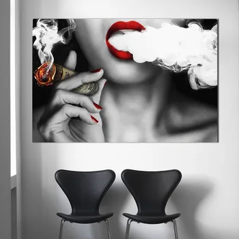 

WANGART Quote and Poster Woman with Money Print Wall Oil Painting Picture Print on Canvas no Frame Idea Creative Home Decoration