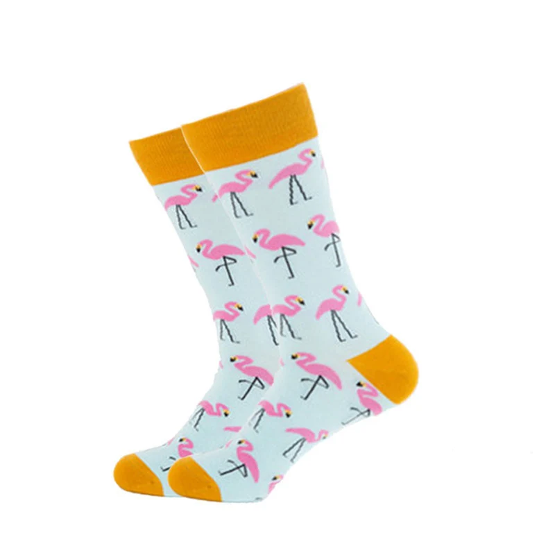 Брендовые мужские носки высокого качества из чесаного хлопка, 27 цветов, Веселые разноцветные носки с изображением фламинго, авокадо, носки с фруктами, дизайнерские носки «сделай сам» Носки - Цвет: Yellow flamingo