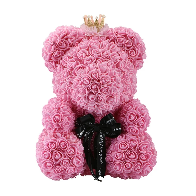 

40Cm Teddy Bear With Crown In Gift Box Bear Of Roses Artificial Flower New Year Gifts For Women Valentines Gift