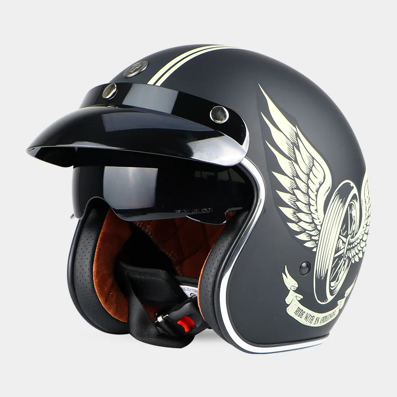 Винтажный мотошлем T57 moto rcycle 3/4 с открытым лицом шлем Cool skull moto casco moto cicleta Capacete с внутренним козырьком - Цвет: matte black horse