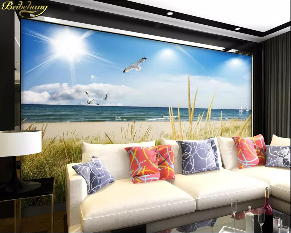 beibehang Custom wallpaper mural blue sky white clouds beach grass sea view 3D TV background wall papers home decor 3d wallpaper