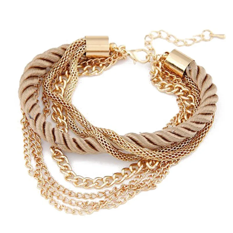 

B Girls Trendy Jewelry Multi-layer Woven Alloy Metal Jewelry Bracelet Women New Special Design Easy Bracelets 6 Colors 2019