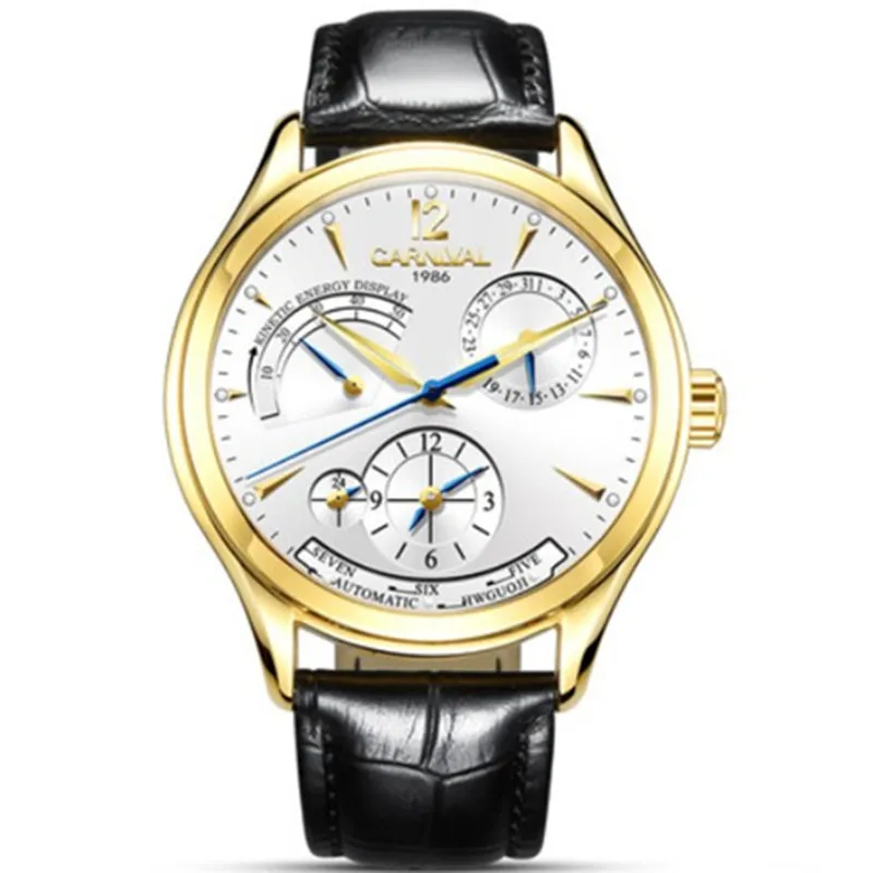 كرنفال عرض الطاقة التلقائي ساعات آلية الرجال الفاخرة العلامة التجارية ووتش الرجال ساعة العسكرية جلد طبيعي حزام montre سات