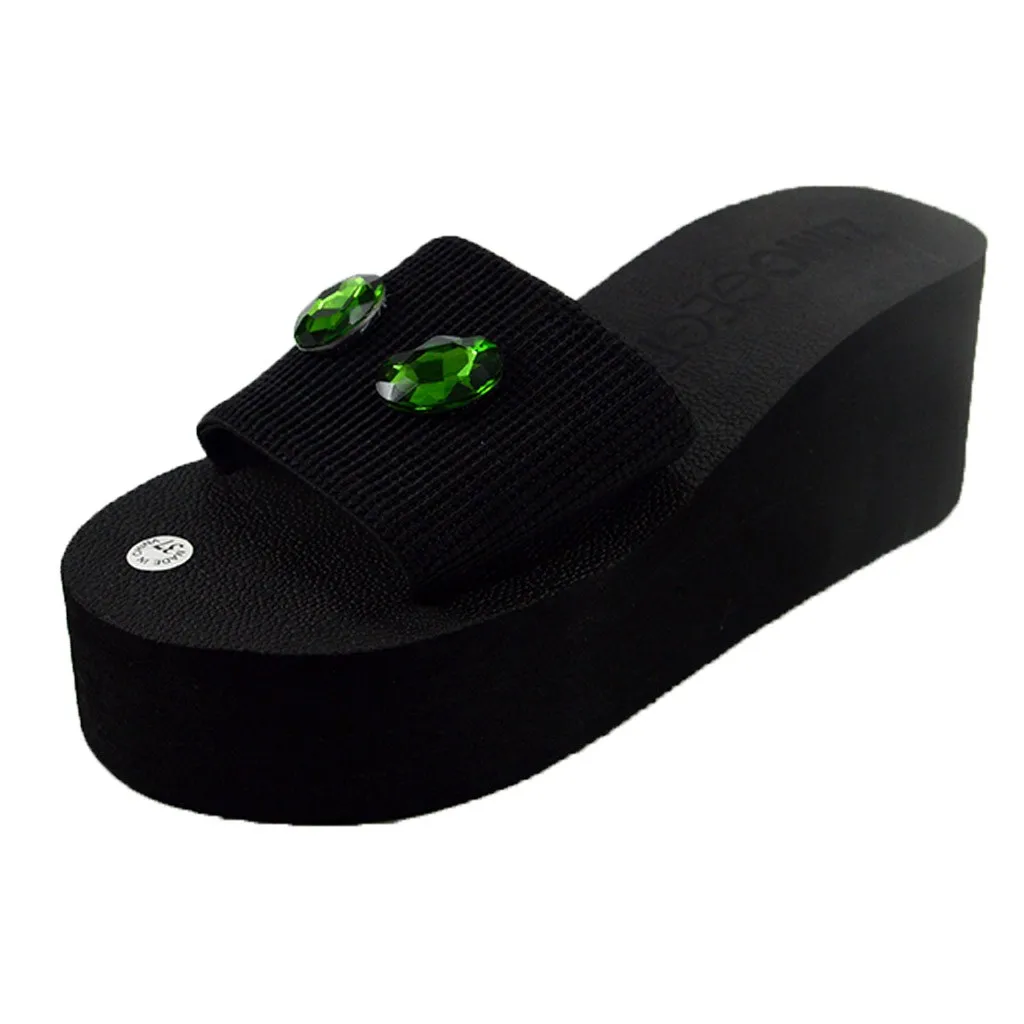 

SAGACE Women Fashion Summer Wedges Bohemian Crystal Slippers Bohemian Style High-Heel Beach Slip On Round Toe Outdoor Shoes