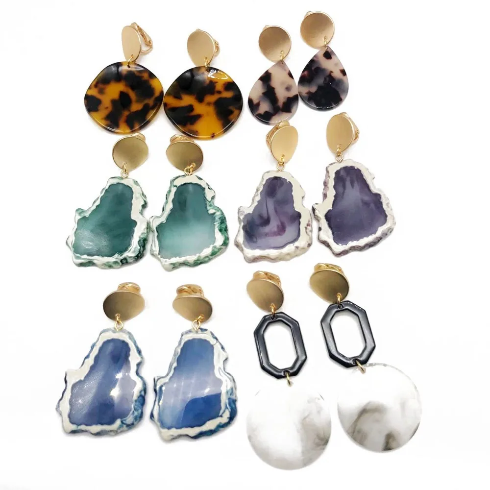 

Free Shipping Ppular Resin Geometric Sweet Elegant Clip Earring