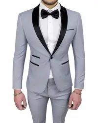 Индивидуальный заказ одна кнопка Свадебные костюмы для шафера для Для мужчин светло-серый Лучший мужской костюм Для мужчин Жених фраки