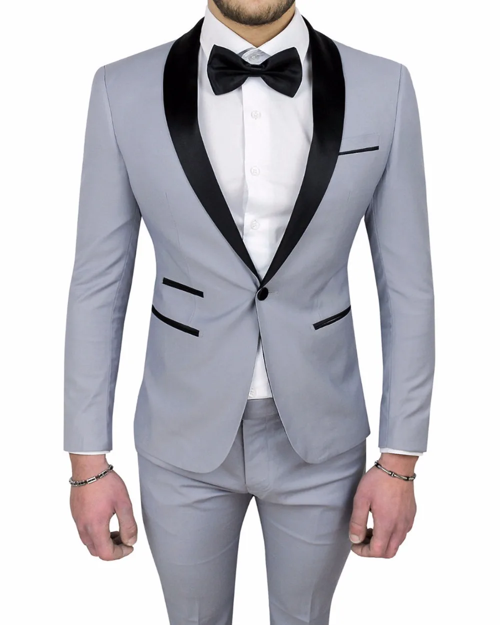 

Custom Made One Button Groomsman Wedding Suits For Men Light Gray Best Man Suit Men Groom Tuxedos Prom Suits Jacket+Pants+Tie