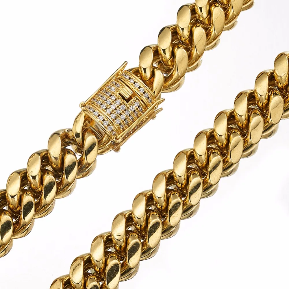 na moda jóias aço inoxidável tom de ouro miami cubana curb link corrente masculino colar feminino
