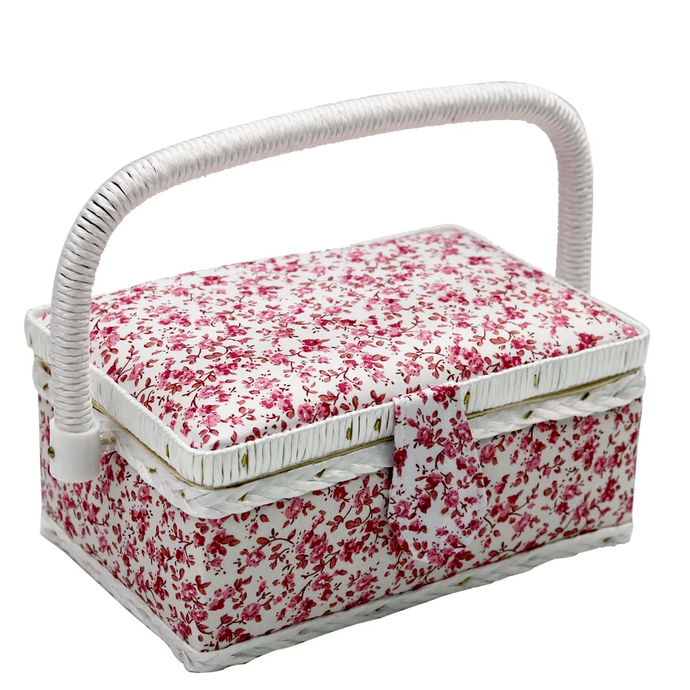 

4 Color Handmade Sewing Kits Storage Basket Flower Pattern DIY Sewing Tool Needle Thread Box Mom Gifts 19*13*10cm