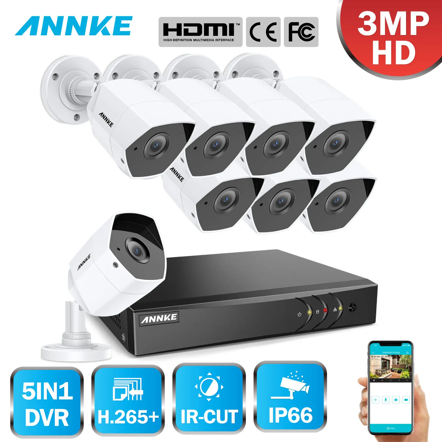 ANNKE Full HD 8CH 1920*1536 CCTV системы 8 шт. 3MP безопасности камера Инфракрасный наружный водонепроницаемый 3MP товары теле и видеонаблюдения комплект