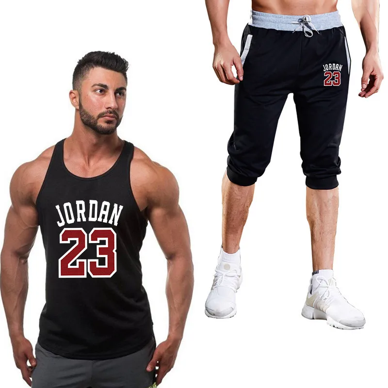

Men's Sportsw Clothing Sportswear Sports vest + shorts Men's Running Red Jordan 23 Printing Sport Suit Men Outdoor Jogging