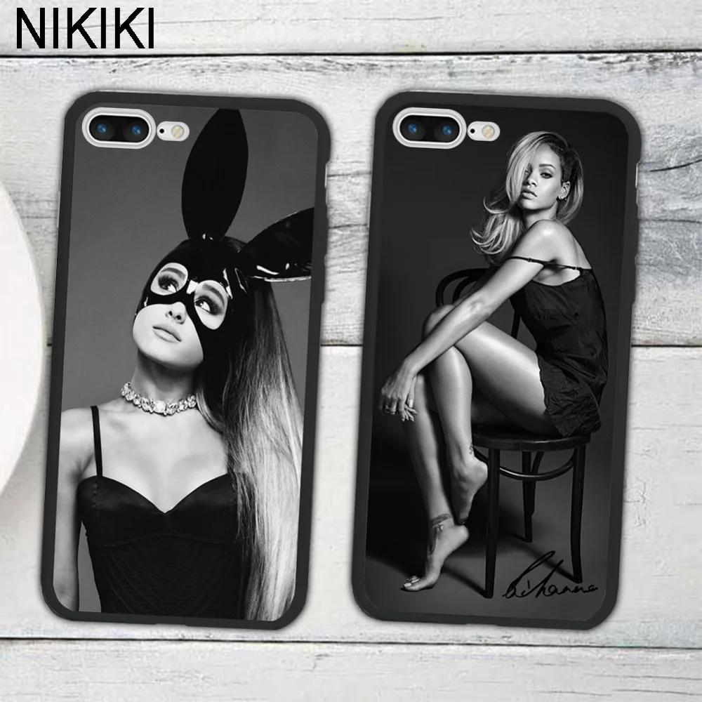Ciciber популярные звезды Rihanna Ariana Grande узор Дизайн чехол для телефона для iPhone 7 8 6 6s Plus X Черный Мягкие TPU и жесткий PC Обложка