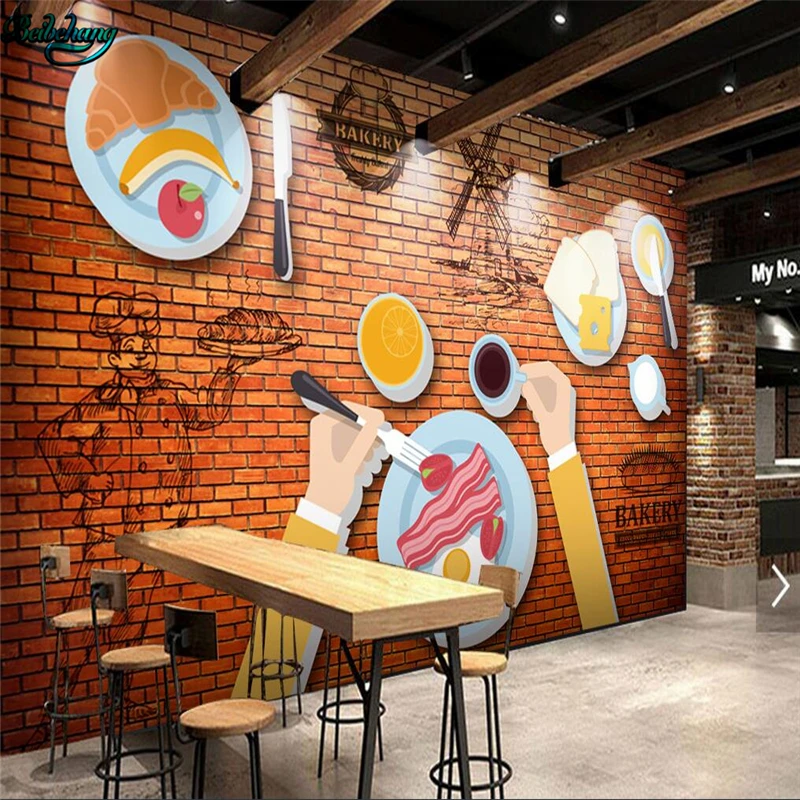 Beibehang Grote Aangepaste Behang 33D Baksteen Muur Westerse Restaurant Fastfood Restaurant Vroege Zuivel Thee Tooling Achtergrond Muur