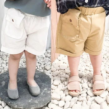 

Summer New Children Pure Color Short Boys and Girls Baby Solid Color with Pocket Hot Pants Toddler Kids Cotton Short Trousers