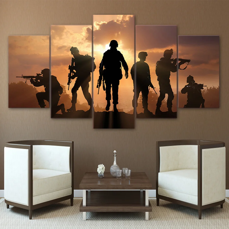 HD Печатный 5 шт. Холст Искусство tribute to Army Soldier Sunset Живопись стены картины для