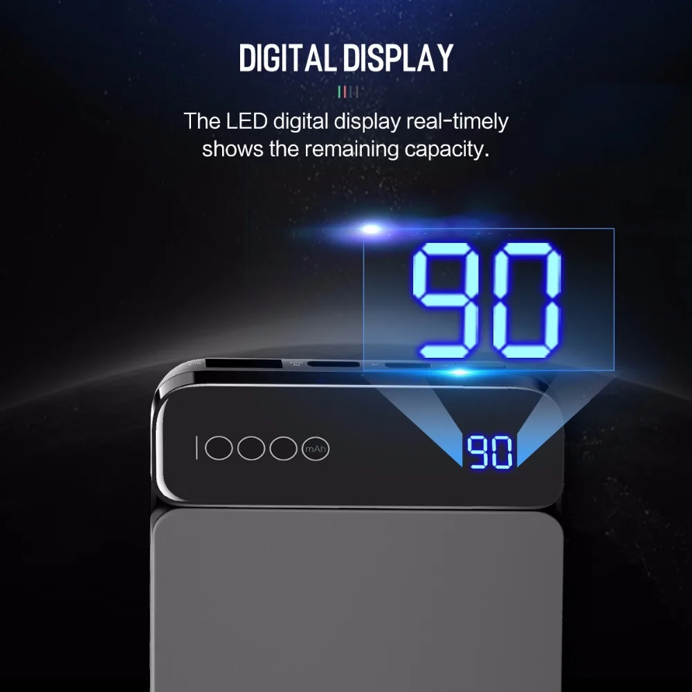 ROCK 10000mAh Power Bank for Xiaomi Portable External Battery Charger Type C Fast Charger Powerbank with Digital Display