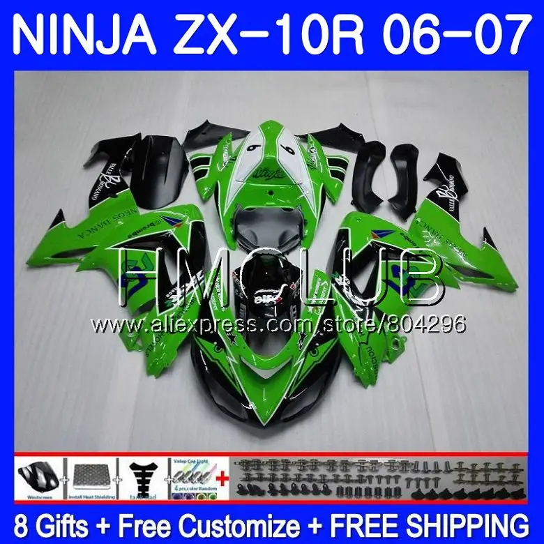 

Bodywork For KAWASAKI NINJA ZX1000C ZX10R 06 07 23HM.2 Green black ZX1000 C ZX 10 R ZX-10R 06 07 ZX 10R 2006 2007 Fairing kit