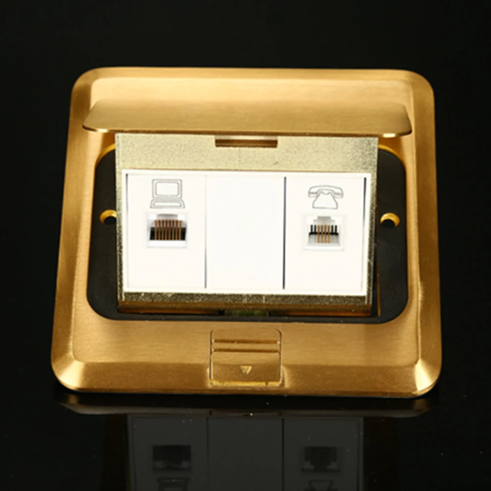 

Manufacturer All Copper Gold Panel Pop Up Floor Socket Internet Jack With Telephone Port