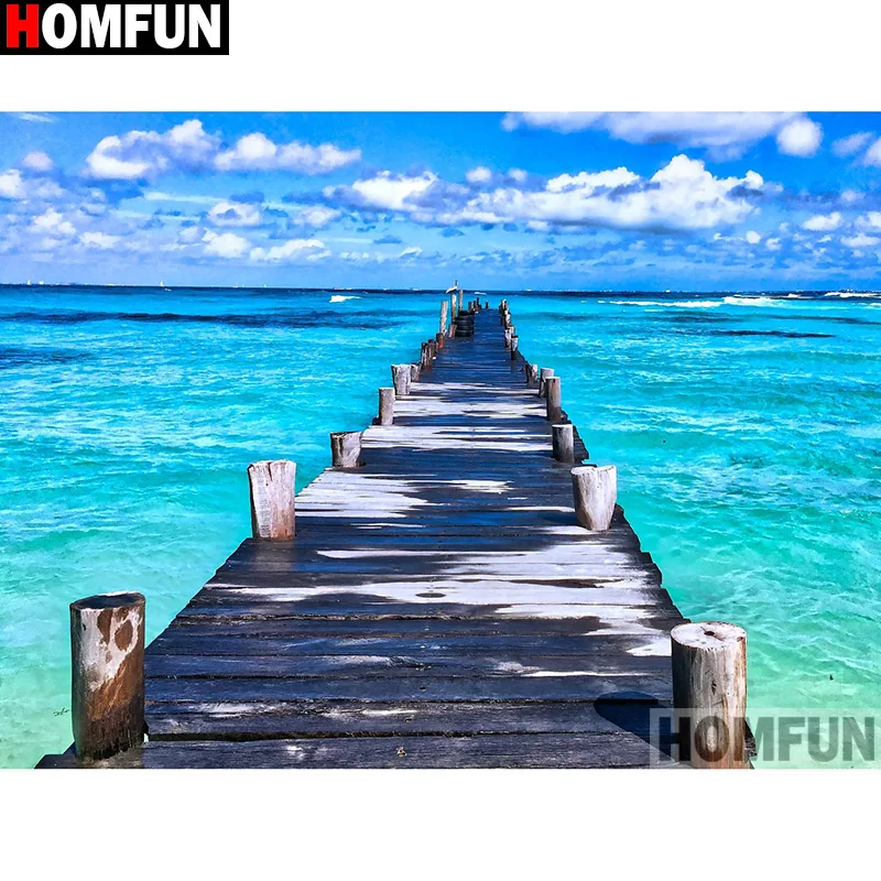 HOMFUN Diy 5d Diamond Painting &quotWooden bridge&quot Cross Stitch Square Round Embroidery Handwork Rhinestone Art A13722 | Дом и сад
