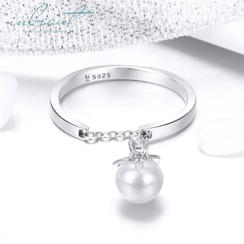 

Silver 925 Perfect Round White Pearl Chain Ring Female Original Design Circle Zircon Beads Rings for Women S925 Fine Jewelry