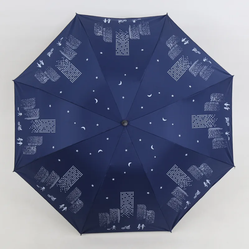 

Mirage Three Folding Umbrella For Women Black Coating Anti-UV Sunscreen Parasol Men Windproof Sunny And Rain Dual-use Umbrellas