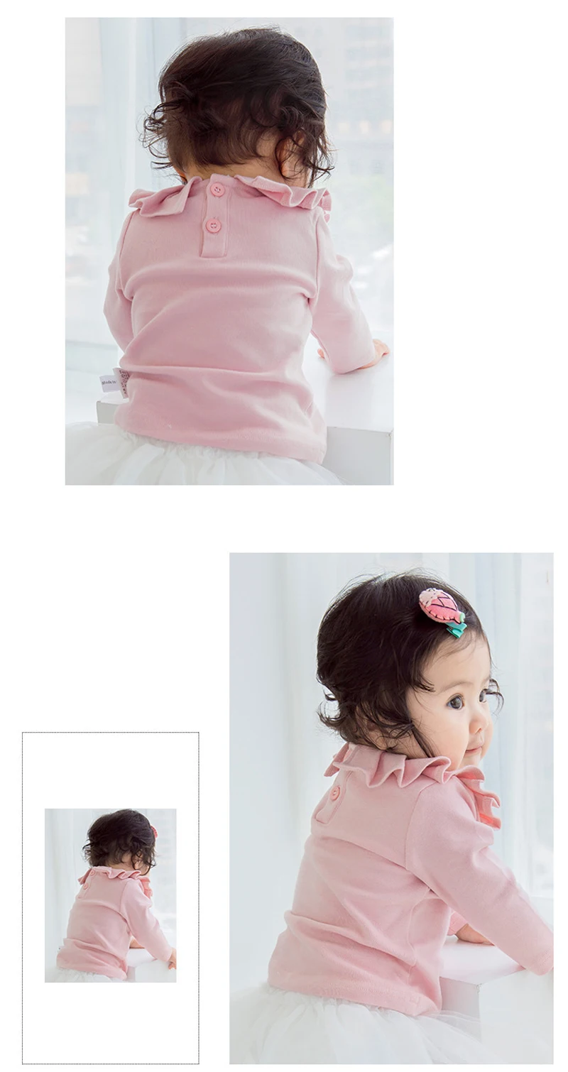 Весенние футболки для маленьких девочек; топы для новорожденных; детская блузка с длинными рукавами; футболки для девочек с оборками и воротником в виде листьев лотоса; одежда для детей