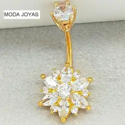 MODA JOYAS Кристалл пупка кольцо для женщин украшения для тела золото циркон цветок CZ пирсинг-серьги для пупка Nombril