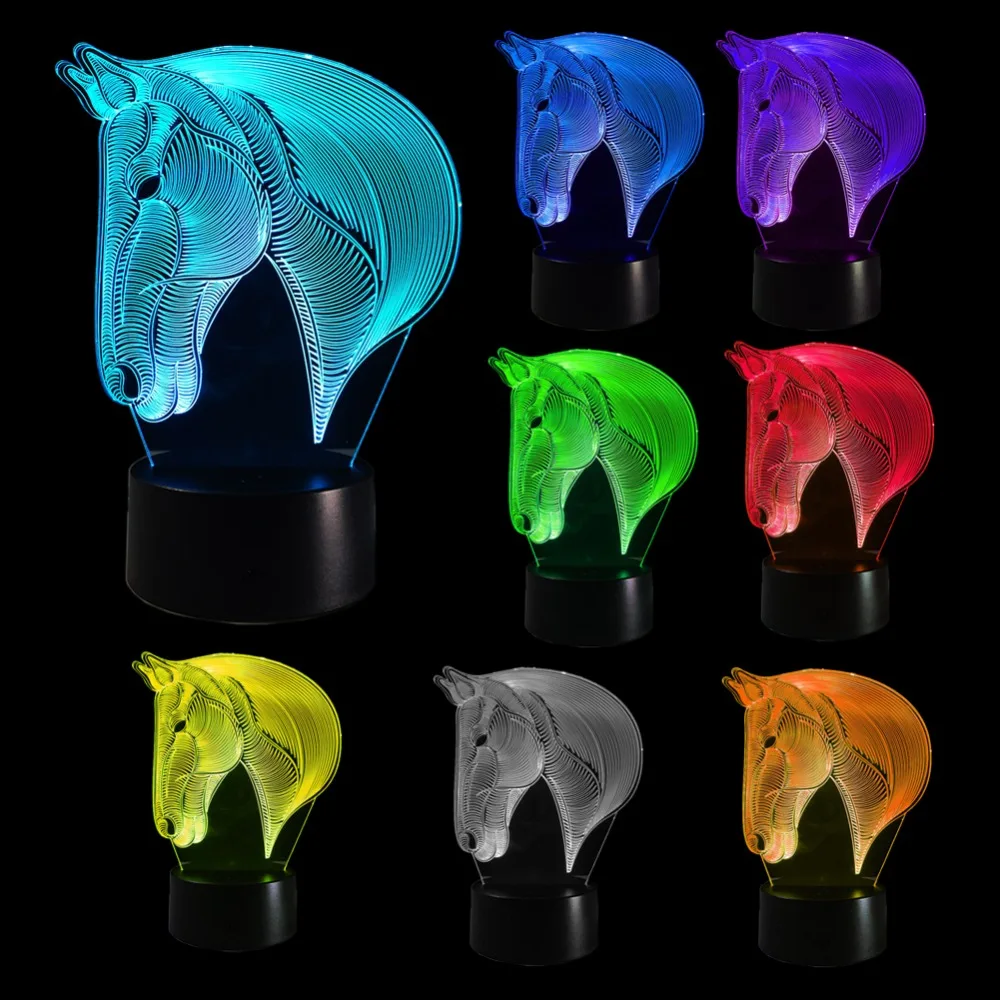 

Horse Bedroom 3D Illusion LED Night Light Changing Color Touch Table Lamp Desk New 2017