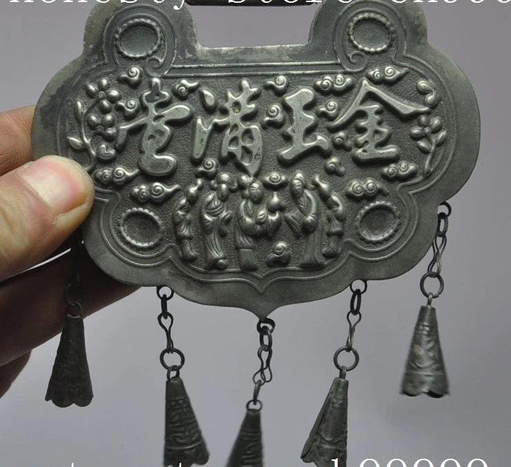 

old chinese tibetan silver phoenix bird fish Children Amulet Pendant statue