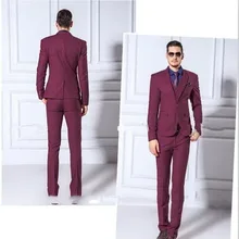 One Button Бургундия Для мужчин костюмы последние дизайн Terno Slim Fit Blazer индивидуальный заказ смокинги Cool(куртка+ брюки+ галстук+ жилет+ носовые платки