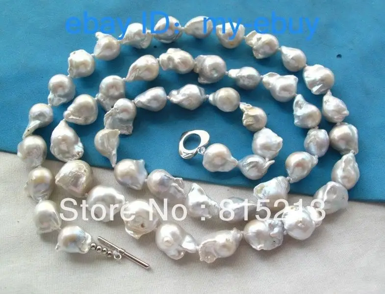 

N673 Unusual White & Gray Keshi Keishi Baroque Pearl Necklace 14KGP 34" % Discount AAA