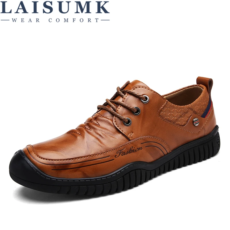 

LAISUMK Fashion Comfortable Casual Shoes Loafers Men Shoes Quality Split Leather Shoes Men Flats Hot Sale Moccasins Shoes