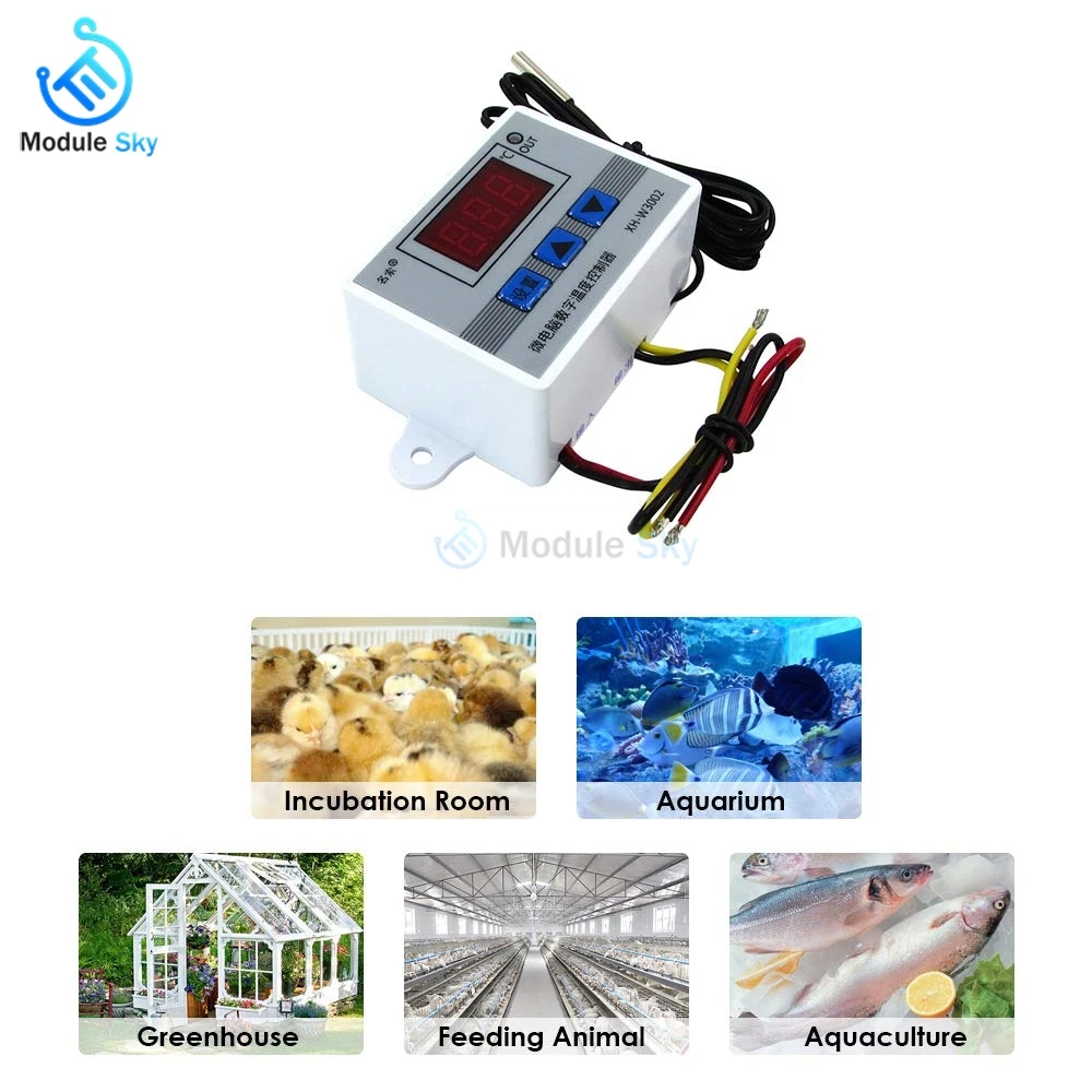 

XH-W3002 AC 110V-220V Digital LED Temperature Controller 10A Thermostat Control Switch With Probe Sensor W3002