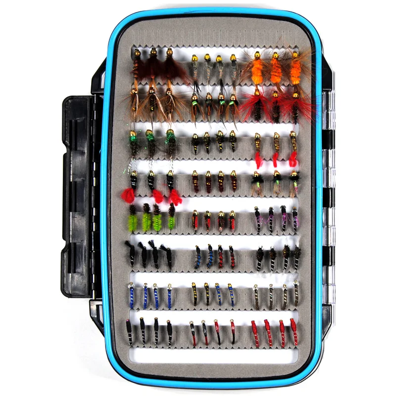 Promo 184 unids Wet Dry Nymph Fly Fishing Lure Box Set Fly Tying Material Bait Fake Flies for Trout grises Panfish aparejos de pesca