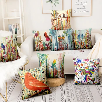 

Abstract Ink Bird Printed Pillowcase Love Bird Art Thin Linen Cushion Decorative Pillow Home Decor Sofa Throw Pillows 45*45cm