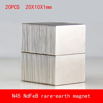 

20PCS 20*10*1mm N45 sheet Strong NdFeB rare earth permanent magnet plating Nickel 20X10X1MM