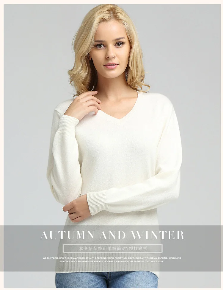 Camisola de Malha Feminina de Manga Comprida com Decote em v de Cashmere Suéter e Pulôver Jveii Mulheres Jumpers Feminino Outono Inverno Magro Ocasional 7 Home & Garden