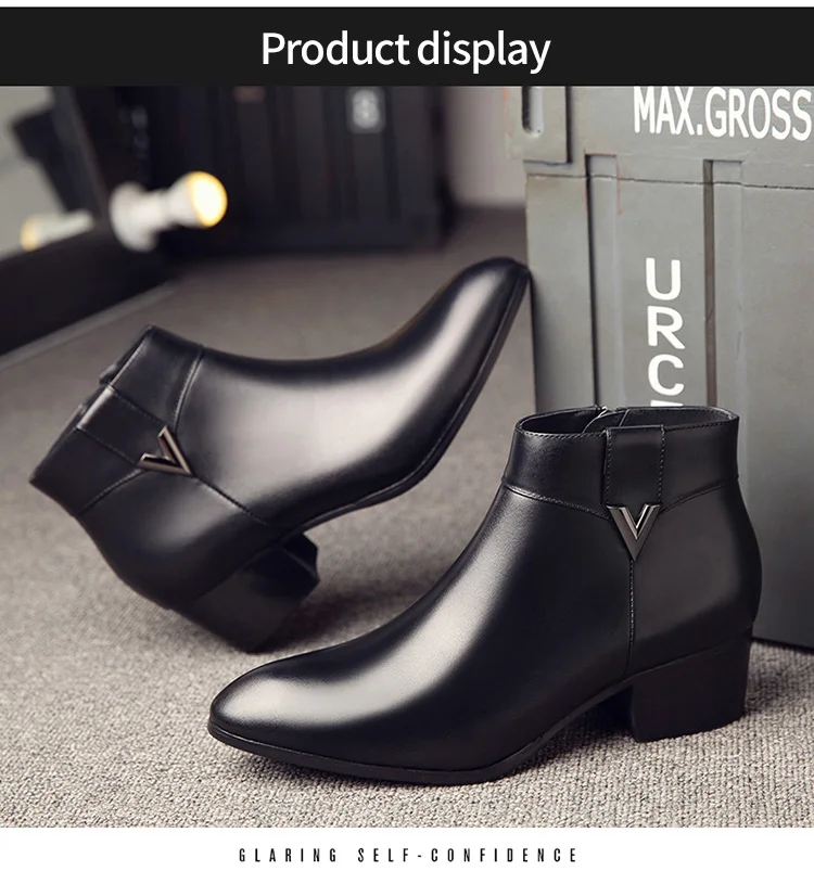 Мужские ботинки на высоком каблуке 5 см; черные кожаные ботинки из натуральной кожи с острым носком; красивые мужские свадебные и вечерние ботильоны
