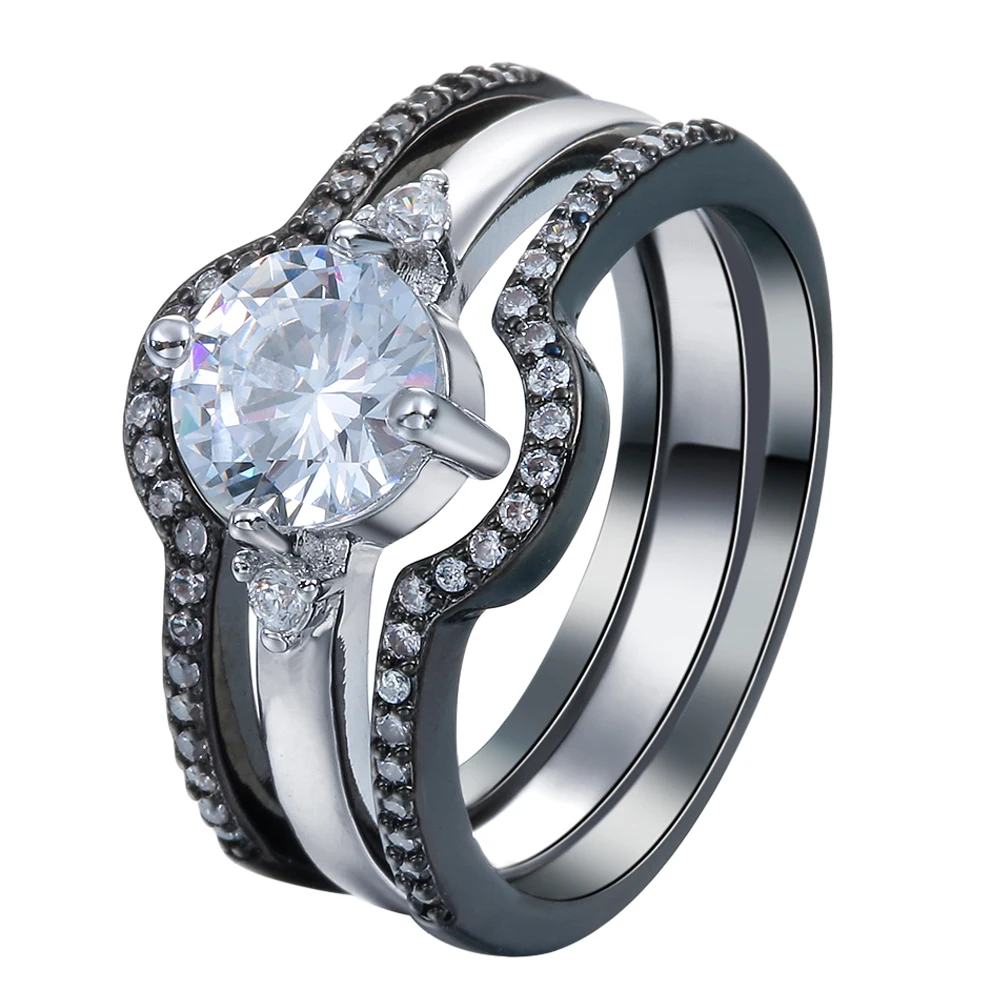 3pcs vintage black gold color promise Rings sets new fashion women jewelry hot luxury czech