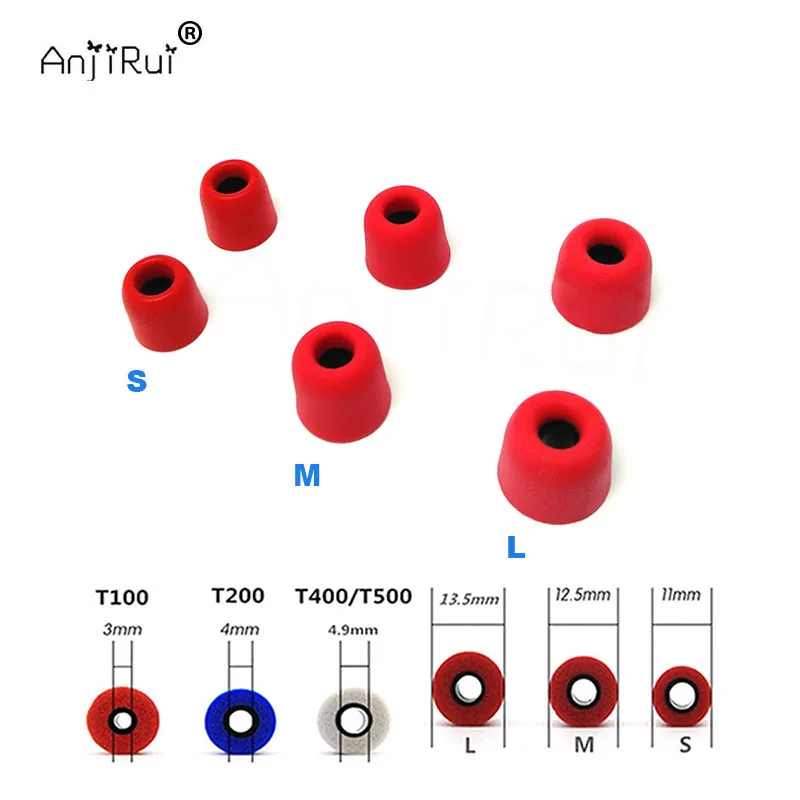 6 pcs/3 pair ANJIRUI 4.9mm (L M S) RED caliber ear pads/cover T400 memory sponge ear style for