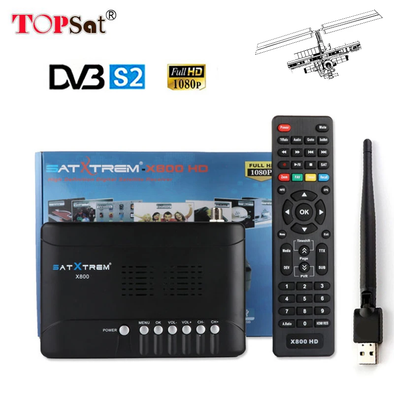 

Satxtrem X800 DVB-S2 MPEG4 Satellite Receiver Receptor HD TV Tuner DVB-S2 Support CLINES PowerVu bisskey WiFi AC3 tv decoder