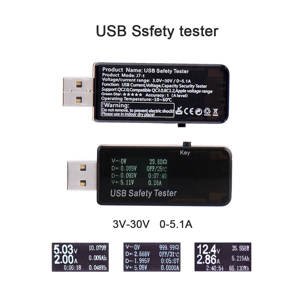 USB тестер измерители напряжения 3~ 30 В DC Вольтметр мощность амперметра монитор быстрое зарядное устройство батарея индикатор портативного зарядного устройства ток