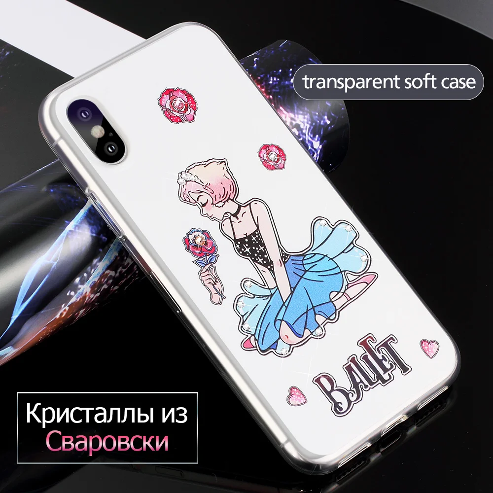 KINGXBAR for iPhone X Case Cute Swarovski Element Crystals Transparent Cover Silicon Soft Lovely |