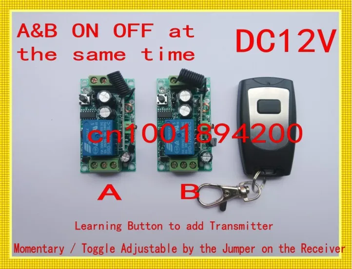 

DC12V RF Remote Control Switch Receiver Transmitter 2Receivers ON OFF at the same time 315/433 Learning Code Momentary Toggle