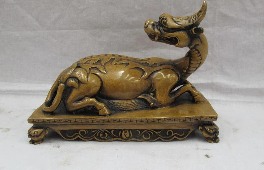 

Chinese Royal Pure Bronze Copper Dragon nine sons- Brave troops kylin Statue