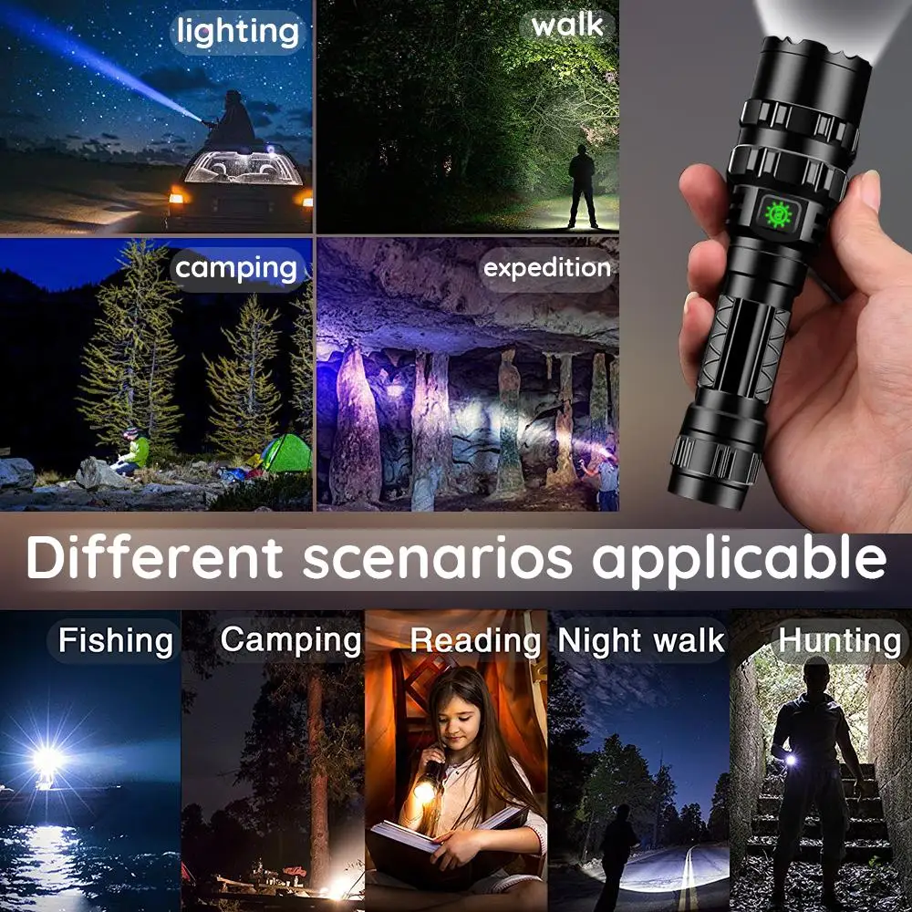 coast flashlights 65000LM Professional LED Flashlight for Hunting Tactical Night Scout Lights Set L2 Fish Light USB Rechargeable Waterproof Torch rechargeable torch with docking station